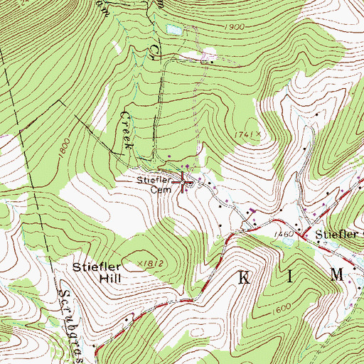 Topographic Map of Stiefler Cemetery, PA
