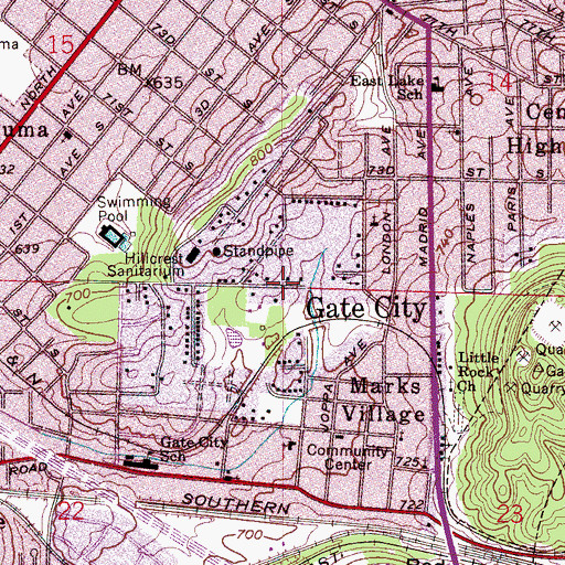 Topographic Map of Gate City, AL