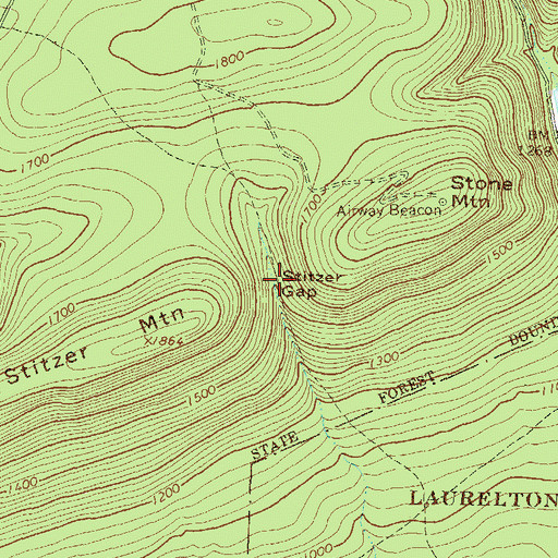 Topographic Map of Stitzer Gap, PA