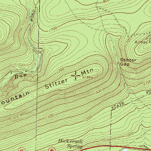 Topographic Map of Stitzer Mountain, PA