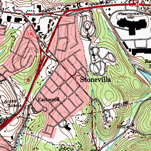 Topographic Map of Stonevilla, PA