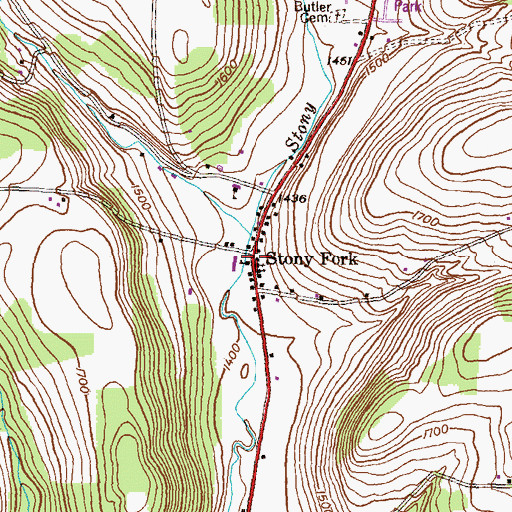 Topographic Map of Stony Fork, PA