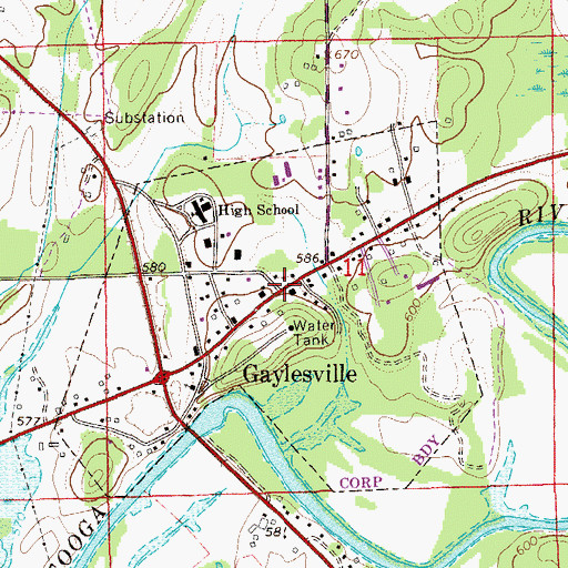 Topographic Map of Gaylesville, AL