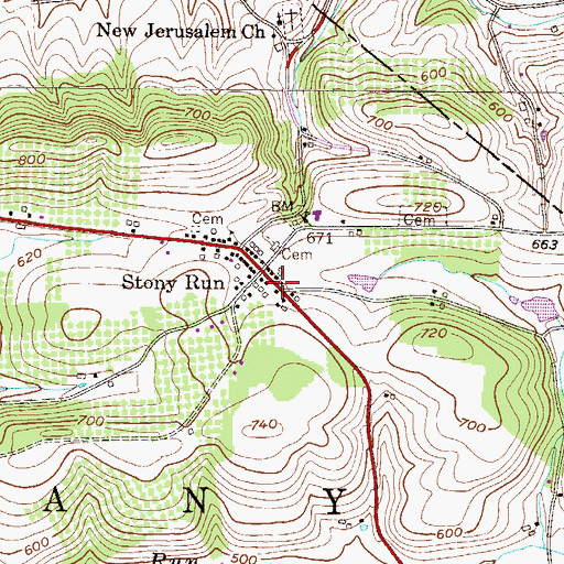 Topographic Map of Stony Run, PA