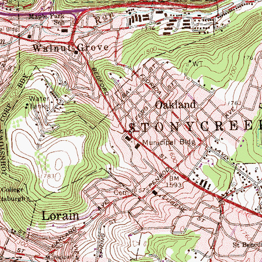 Topographic Map of Stonycreek, PA