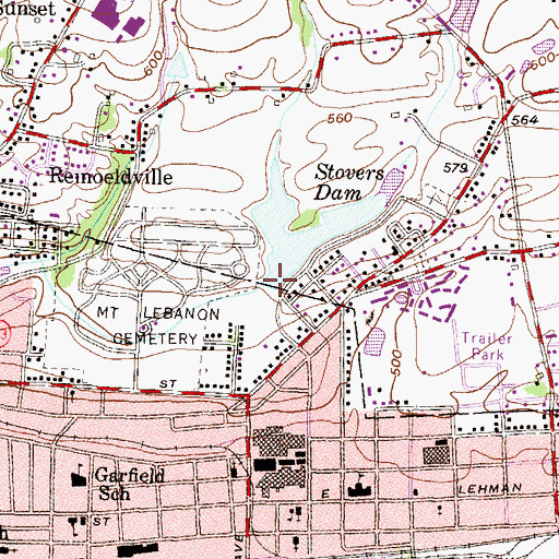Topographic Map of Stovers Dam, PA
