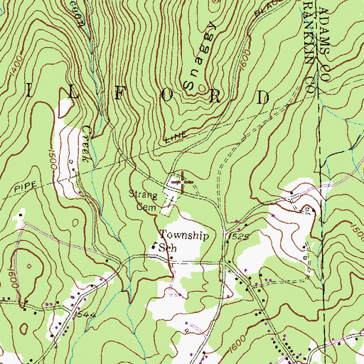 Topographic Map of Strang Cemetery, PA