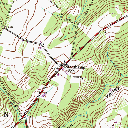 Topographic Map of Strasbaugh School, PA
