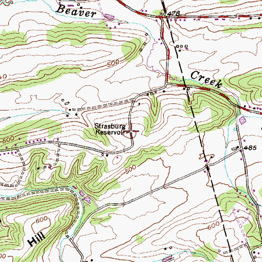 Topographic Map of Strasburg Reservoir, PA