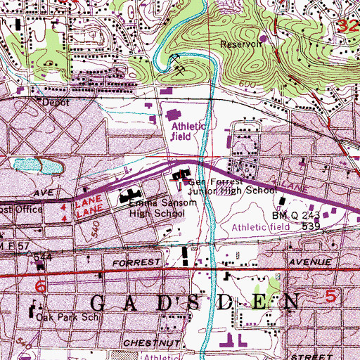 Topographic Map of General Forrest Junior High School, AL