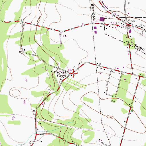 Topographic Map of Stricker Cemetery, PA