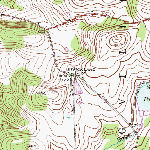 Topographic Map of Strickland Cemetery, PA