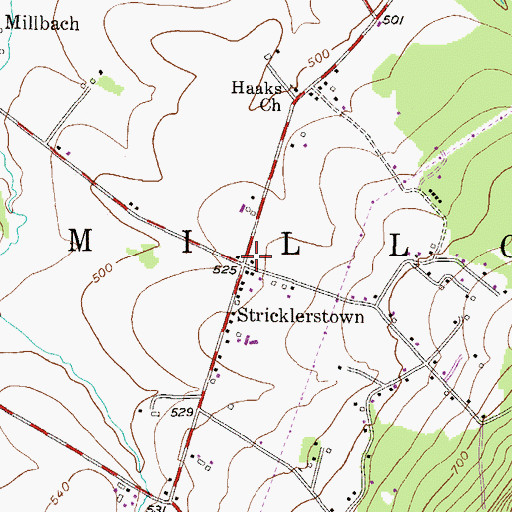 Topographic Map of Stricklerstown, PA