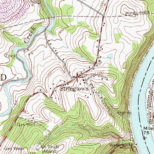 Topographic Map of Stringtown, PA