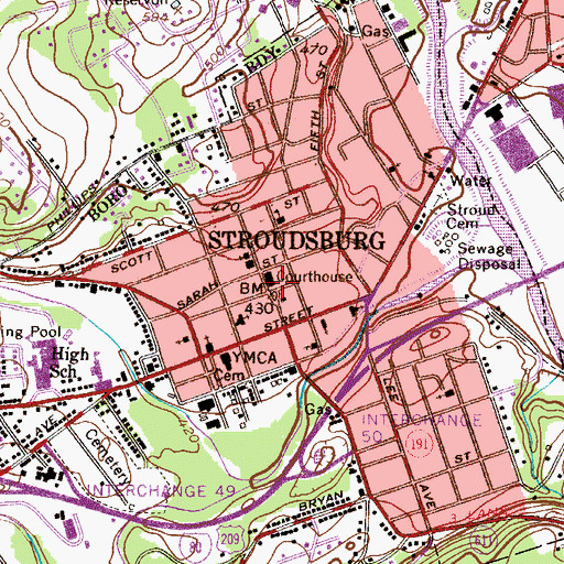 Topographic Map of Stroudsburg, PA