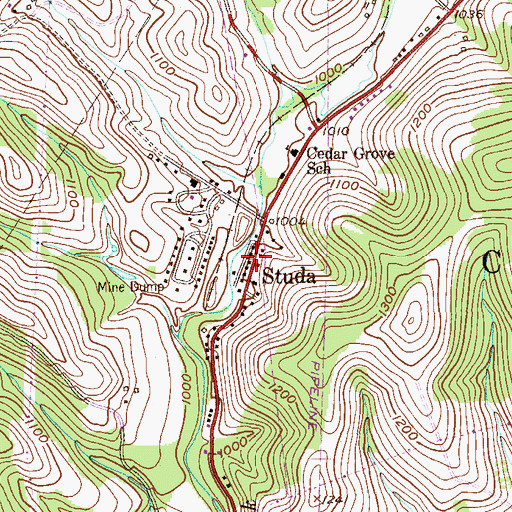 Topographic Map of Studa, PA