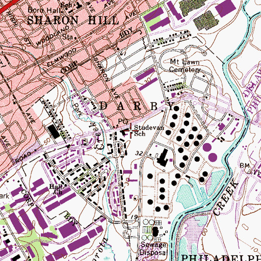Topographic Map of Studevan School, PA