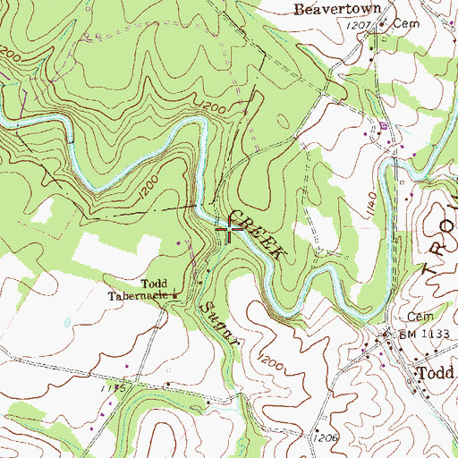Topographic Map of Sugar Creek, PA