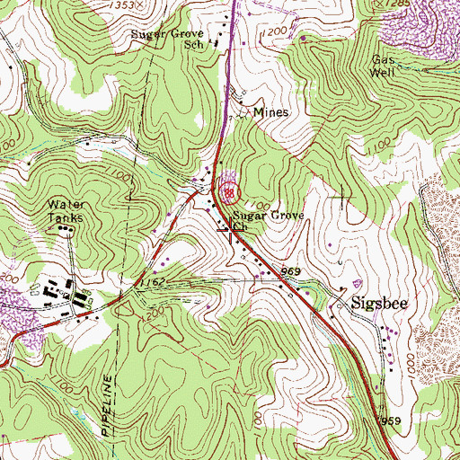 Topographic Map of Sugar Grove School, PA