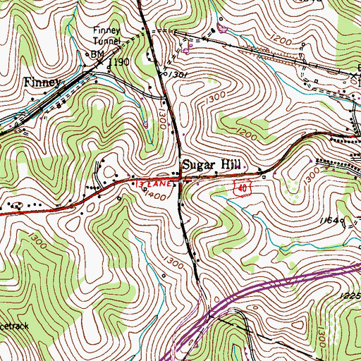 Topographic Map of Sugar Hill, PA