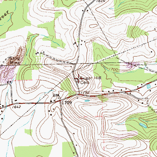 Topographic Map of Sugar Hill Cemetery, PA