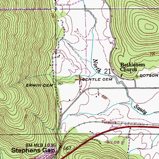 Topographic Map of Gentle Cemetery, AL