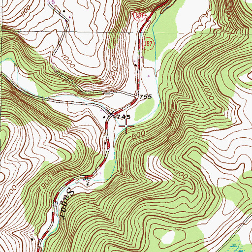 Topographic Map of Sugar Run, PA