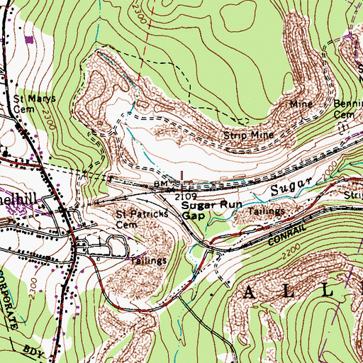 Topographic Map of Sugar Run Gap, PA