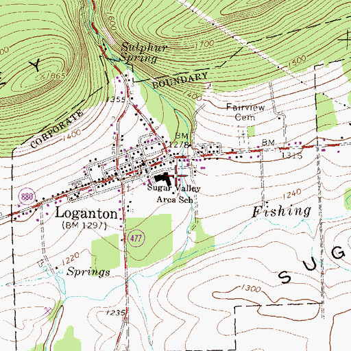 Topographic Map of Sugar Valley Area School (historical), PA