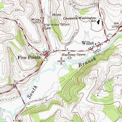 Topographic Map of Sugarcamp Run, PA