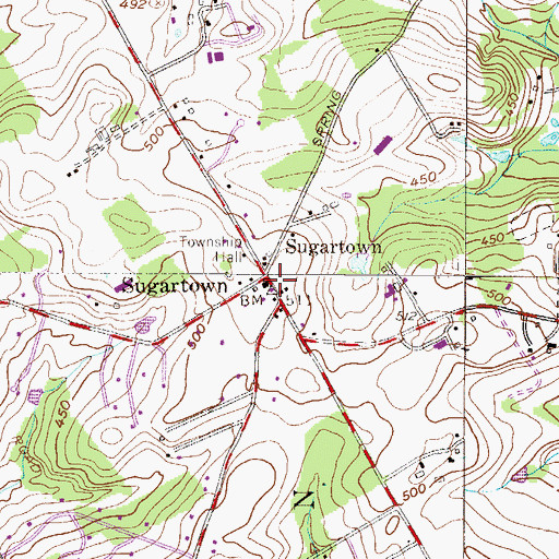 Topographic Map of Sugartown, PA