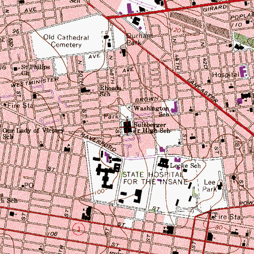 Topographic Map of Sulzberger Junior High School, PA