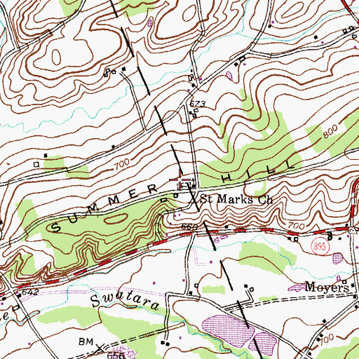 Topographic Map of Summer Hill, PA