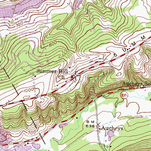 Topographic Map of Summer Hill Church, PA