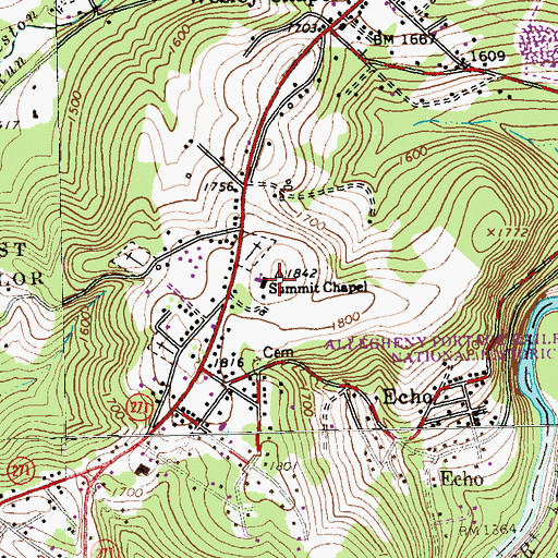 Topographic Map of Summit Chapel, PA