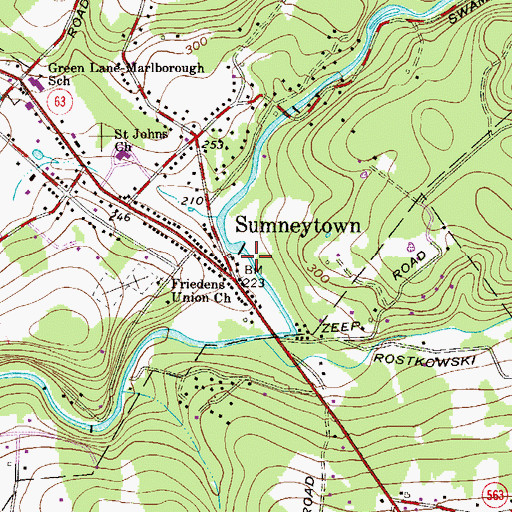 Topographic Map of Sumneytown, PA