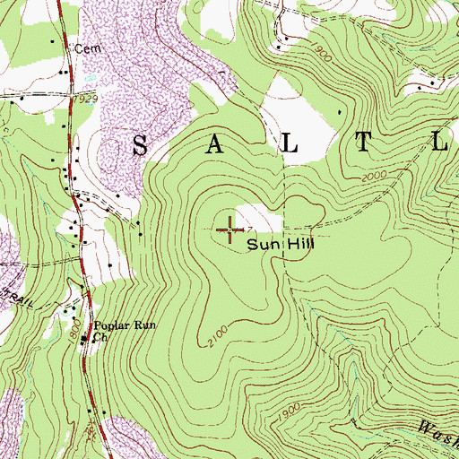 Topographic Map of Sun Hill, PA