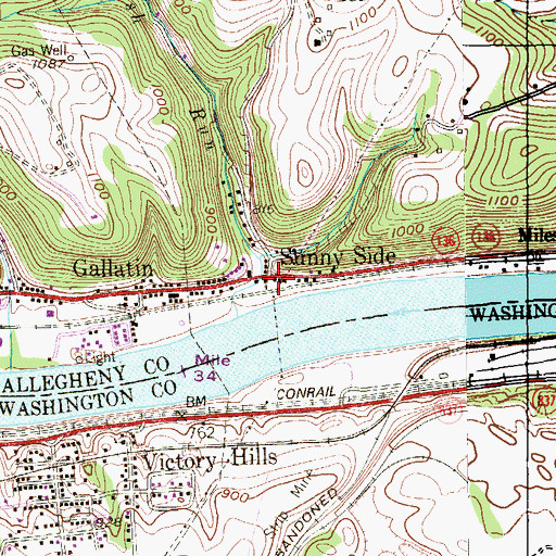 Topographic Map of Sunny Side, PA