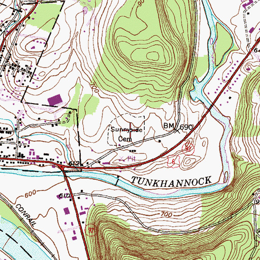 Topographic Map of Sunnyside Cemetery, PA