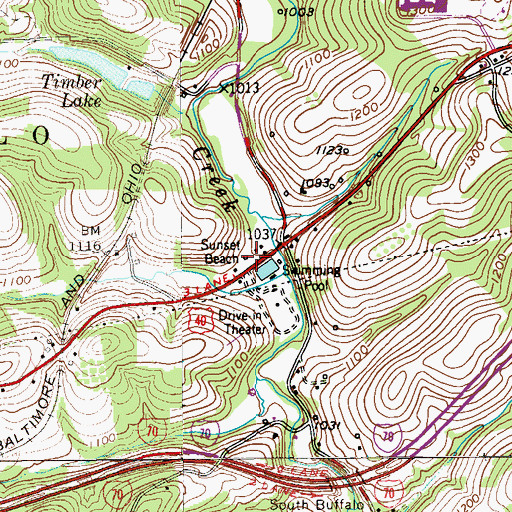 Topographic Map of Sunset Beach, PA