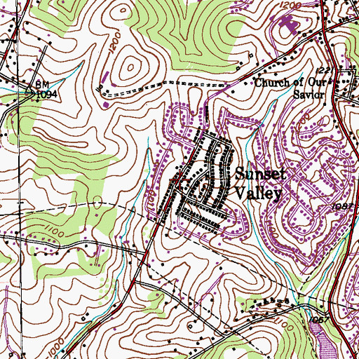 Topographic Map of Sunset Valley, PA