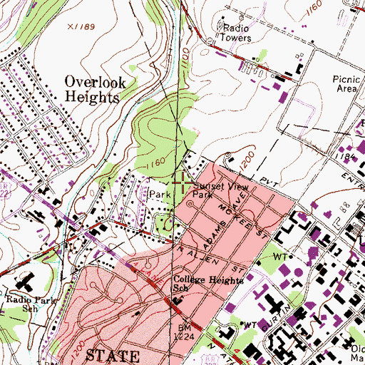 Topographic Map of Sunset View Park, PA
