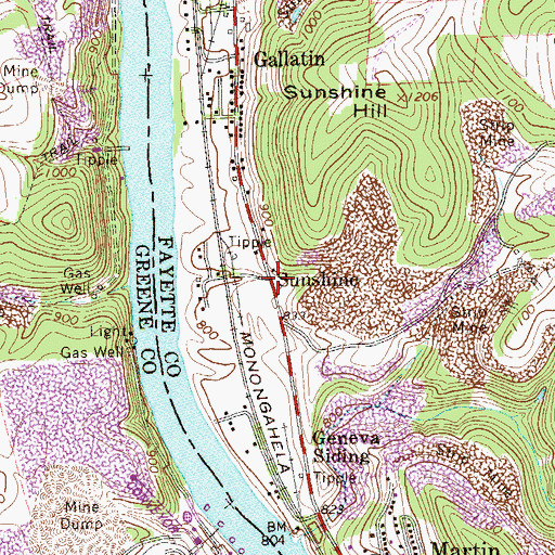 Topographic Map of Sunshine, PA