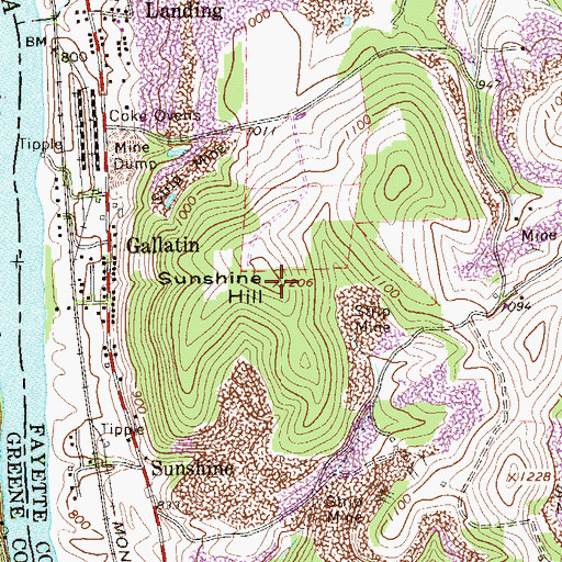 Topographic Map of Sunshine Hill, PA