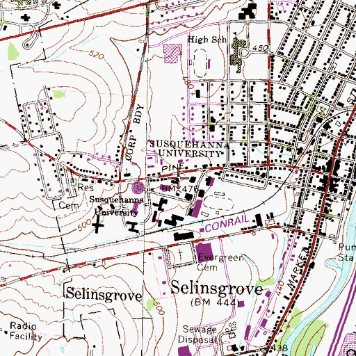 Topographic Map of Susquehanna University, PA
