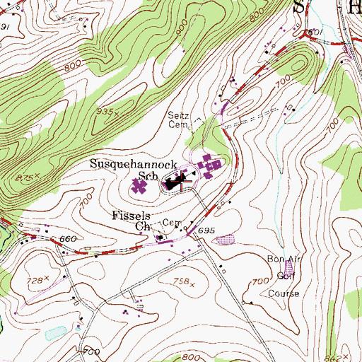 Topographic Map of Susquehannock School, PA