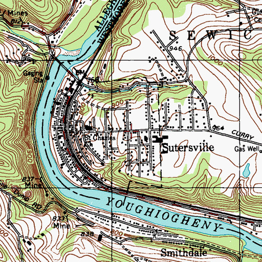 Topographic Map of Sutersville, PA