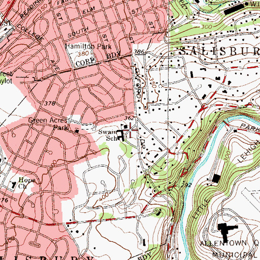 Topographic Map of Swain School, PA