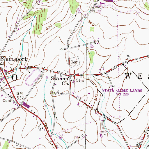 Topographic Map of Swamp Church, PA
