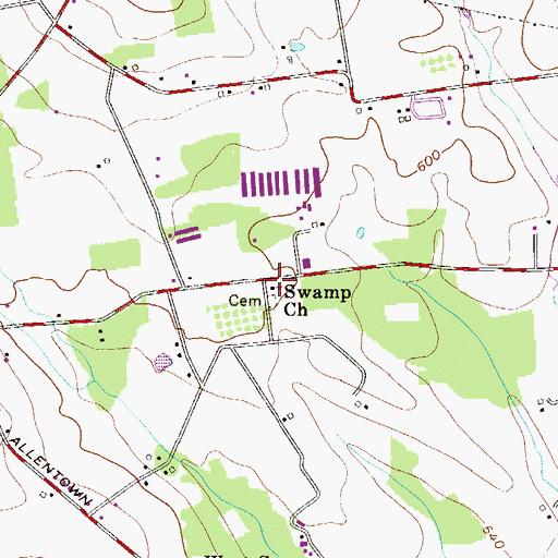Topographic Map of Swamp Church, PA